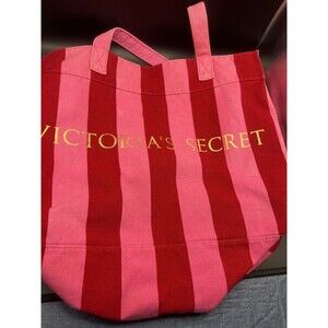 Victoria's Secret Canvas Beach Bag Tote Weekender Pink Red Stripes